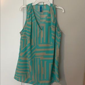 Turquoise and tan printed tank top